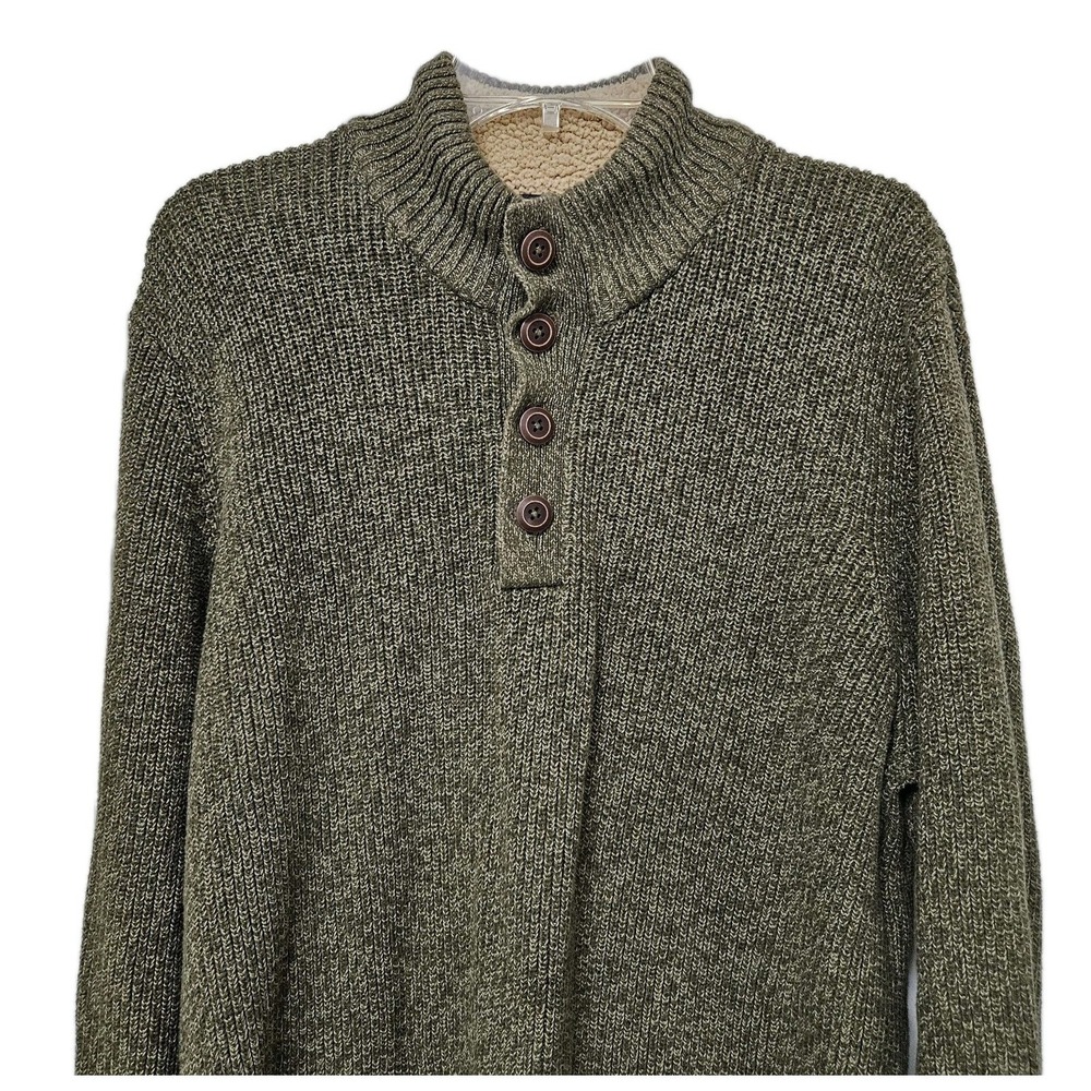 G.H. Bass Sweater Mens XL Olive Green Sherpa Lined Mock Neck Button Outdoor